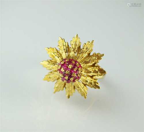 A ruby floral cluster ring