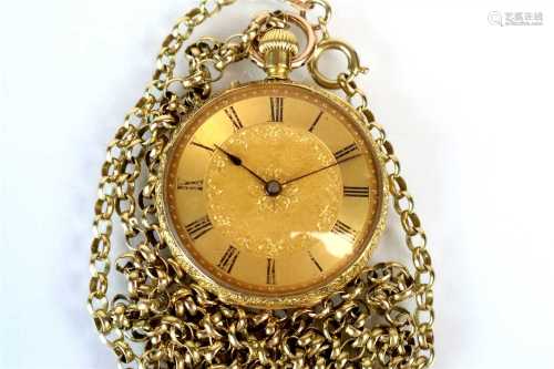 An Yellow Metal Fob Watch Stamped 18k with Chain