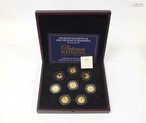 Isle of Man platinum wedding anniversary gold proof eight 50 pence set