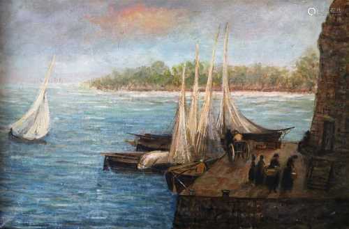 Late 19th-early 20th Century British School, Harbour Fishing Scene