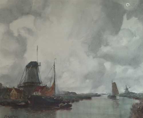John Ernest Aitken (1881-1957) a Dutch river landscape