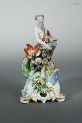 An 18th century Bow figure of Neptune, circa 1755-60, standing holding a jar issuing water with a