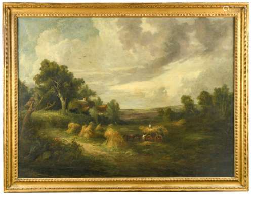 English School, 19th Century A wooded landscape with haymakers oil on canvas 95 x 129cm (37 x