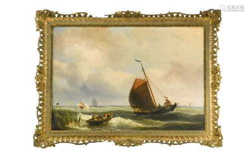 Hermanus Koekkoek (Dutch, 1815-1882) Fishing vessels off the coast signed 