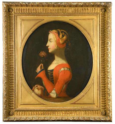 Italian School, late 17th - early 18th Century Portrait of Petrarch's Laura, in profile, smelling