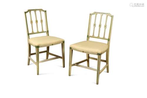 A pair of George III painted rail back chairs (2) 92 x 48cm (36 x 19in) Provenance: Mawley Hall,