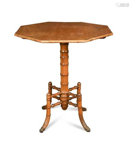 A late 19th century French satin birch ' faux bamboo' , tilt top occasional table 76 x 72 x 72cm (30