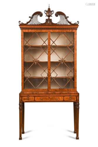 A George III tulipwood banded mahogany ' China' cabinet on stand, the upper part with two glazed