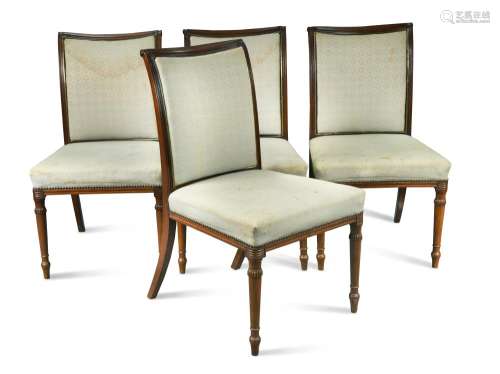 A set of four early 19th century brass mounted mahogany side chairs, in the manner of Gillows of