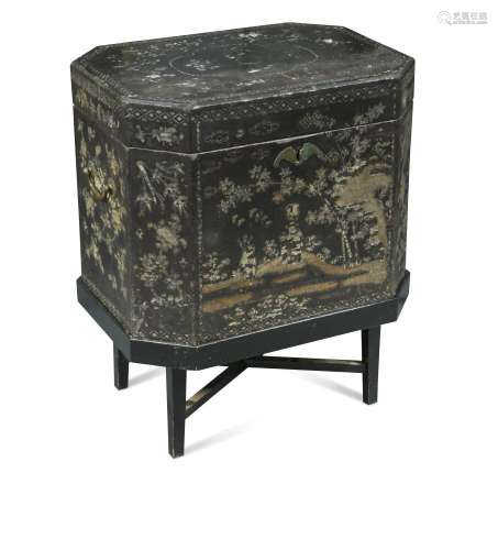 A late 18th century Chinese lac-burgauté tea chest, on a later stand 61 x 50 x 36cm (24 x 20 x 14in)