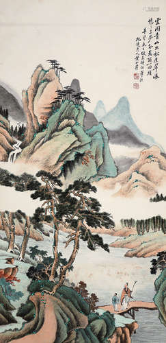 黄山寿 1891年作 云阁青山 镜片 设色纸本