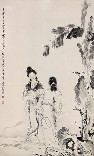 徐操 1957年作 仕女 立轴 设色纸本