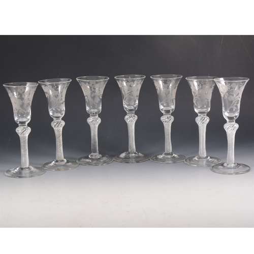 Seven Jacobite style wine glasses