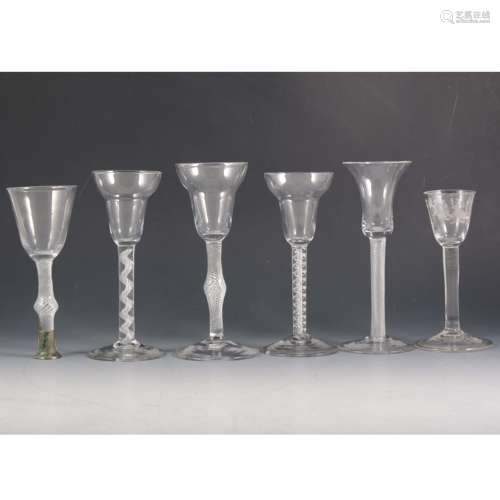 A George III style cordial glass, together with five other glasses.