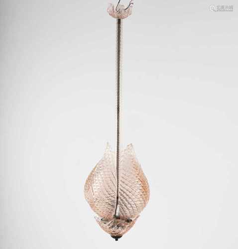 Barovier & Toso, Murano, Ceiling light, 1940s Ceiling light, 1940s H. 96.5 cm. Tubular brass,