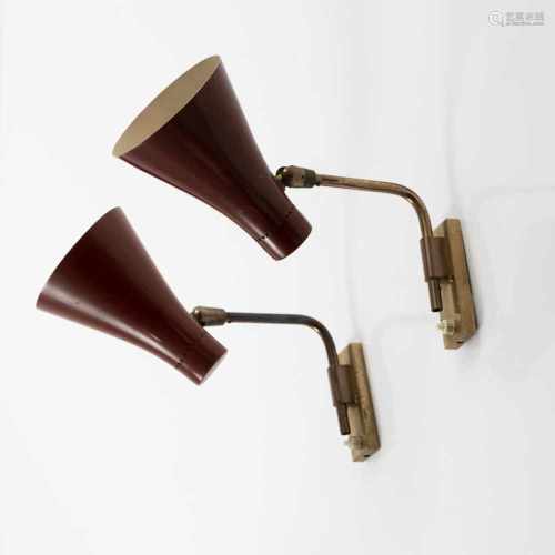 G. Ostuni (attributed), Two wall lights, c. 1951Two wall lights, c. 1951H. 26.5 cm, D. 12 cm. Made
