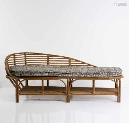 Italy, Recamiere, c.1955Recamiere, c.1955H. 74 x 188 x 66 cm. Bamboo, rattan, madress with textile