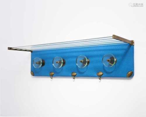 Italy, Wall coat rack, c. 1957Wall coat rack, c. 1957H. 26 x 91 x 28.5 cm. Tubular brass, sheet