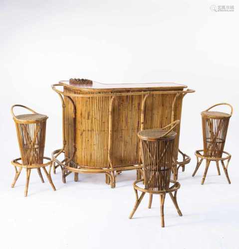 P.C. Bonacina, Bar counter with stools, c.1955Bar counter with stools, c.1955H. 108.5 x 152 x 105