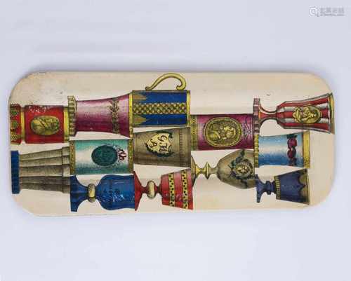 Piero Fornasetti, Tray, 1950sTray, 1950s'Bicchieri di Boemia' tray, 1950s. 58 x 25 cm. Made by