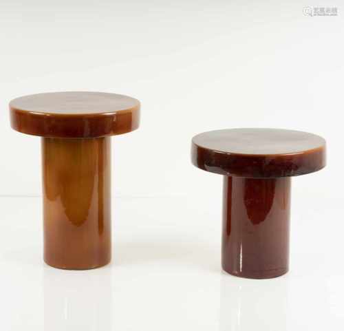 Italy, Two small occasional tables, c. 1975Two small occasional tables, c. 1975H. 46-56 cm, D. 45