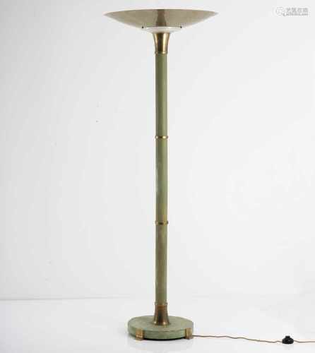 France, Uplighter, c. 1930Uplighter, c. 1930H. 167.5 cm, D. 60 cm. Sheet brass, tubular brass,