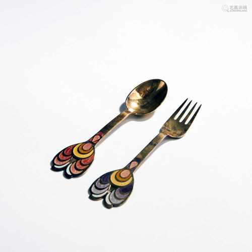 Björn Wiinblad, New Year's spoon and fork, 1972New Year's spoon and fork, 1972L. 16 cm. Made by A.