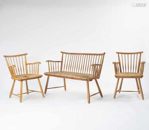 Arno Lambrecht, Set of 'WKS' furniture, 1955Set of 'WKS' furniture, 19558 chairs, 2 armchairs, bench