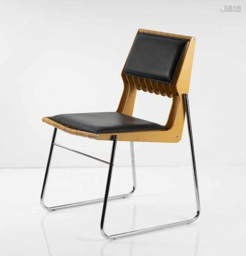 Germany, Chair, 1970sChair, 1970sH. 93.5 x 54.5 x 54.5 cm. Beech wood, chrome-plated tubular