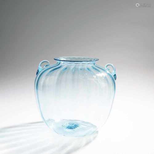 Murano, 'A costolato' vase with handles, c. 1925'A costolato' vase with handles, c. 1925H. 22.5