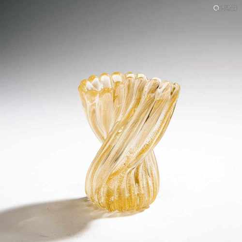 Archimede Seguso, 'Ritorto a coste' vase, 1950'Ritorto a coste' vase, 1950H. 12.5 cm. Cased glass,