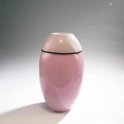 Lino Tagliapietra, Vase, 1985Vase, 1985H. 27 cm. Cased glass, clear, pink and white with violet