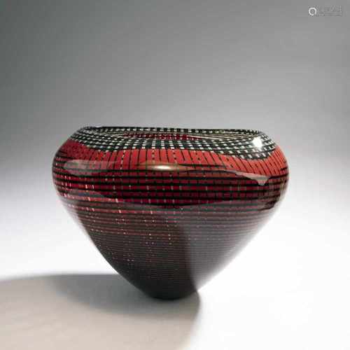 Lino Tagliapietra, 'Tessuto' vase, 1989'Tessuto' vase, 1989H. 23 cm. Cased glass, clear with band