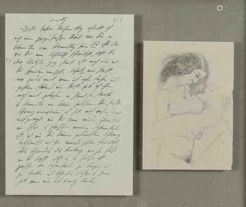 Otto Dix (Gera 1891 - 1969 Singen), Erotic drawing and autograph (erotic love letter) by Otto Dix to