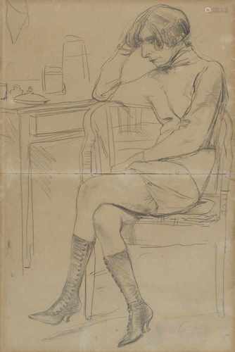 Rudolf Schlichter (Calw 1890 - 1955 Munich), 'Young Woman with Boots', 1921'Young Woman with Boots',