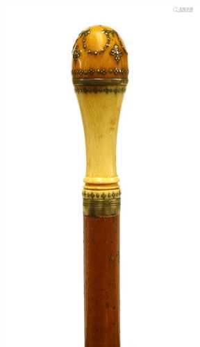 An ivory and malacca gadget walking stick,