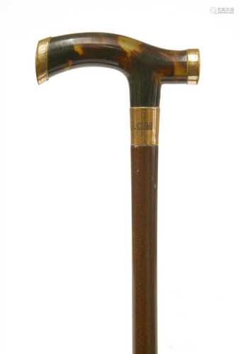 A tortoiseshell and snakewood walking stick,