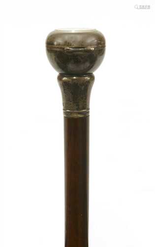 A George V silver and snakewood gadget walking stick by Brigg of London,