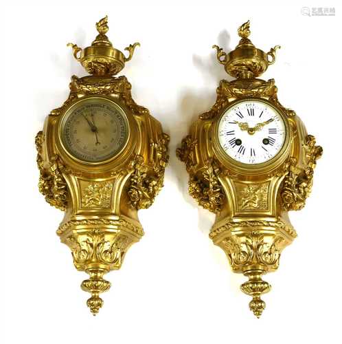 A French ormolu cartel clock and companion barometer,