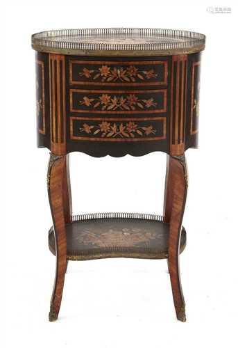 A French kingwood, inlaid and ebonised oval commode,