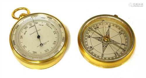 A brass-cased combination pocket barometer,