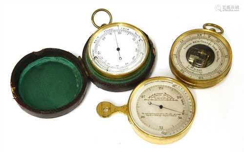 Three brass-cased pocket barometers,