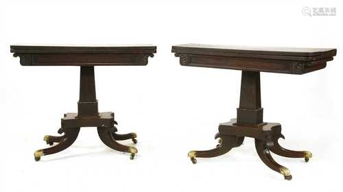 A pair of Regency mahogany card tables,