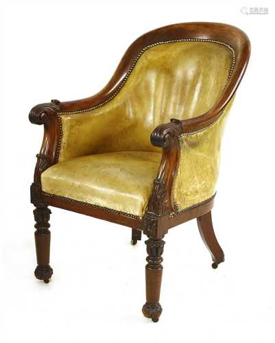 A Regency mahogany tub-form library chair,