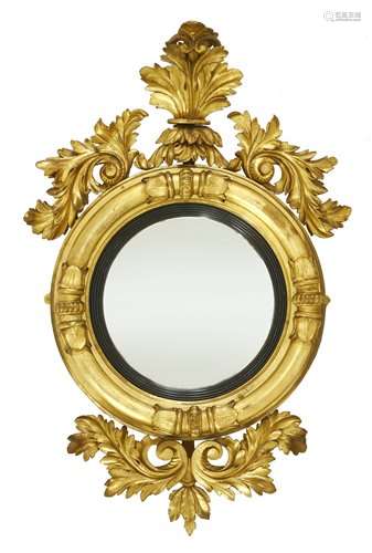 A Regency giltwood convex wall mirror,