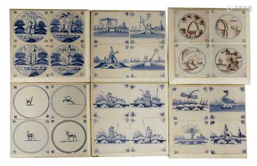 Twenty-four delft blue and white tiles,