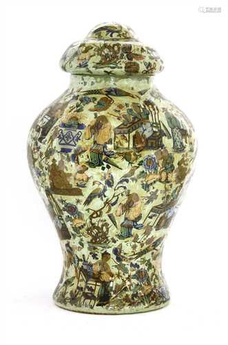 A decalcomania glass jar and cover,