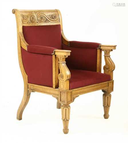 A large oak library chair,