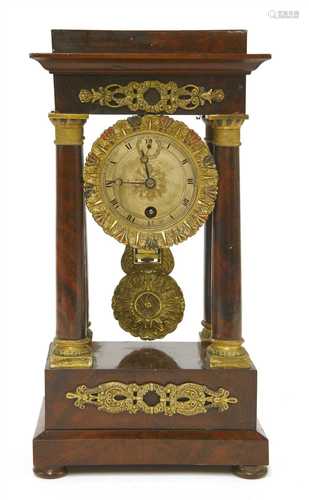 A small French mahogany portico clock,