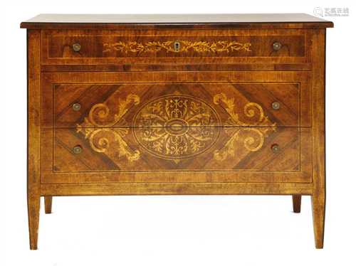 An Italian walnut and inlaid commode chest,